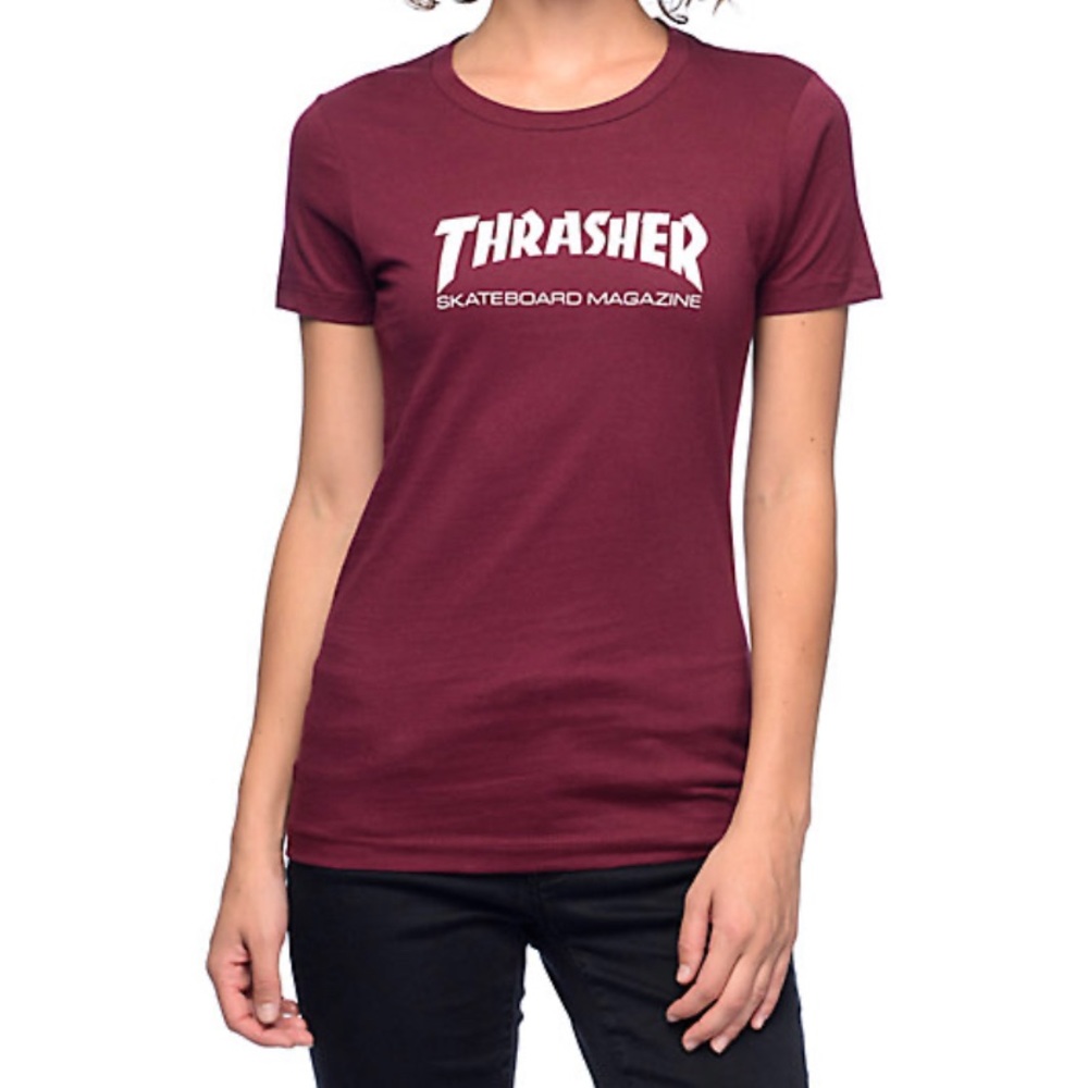 THRASHER TEE. MAROON SIZE XSMALL